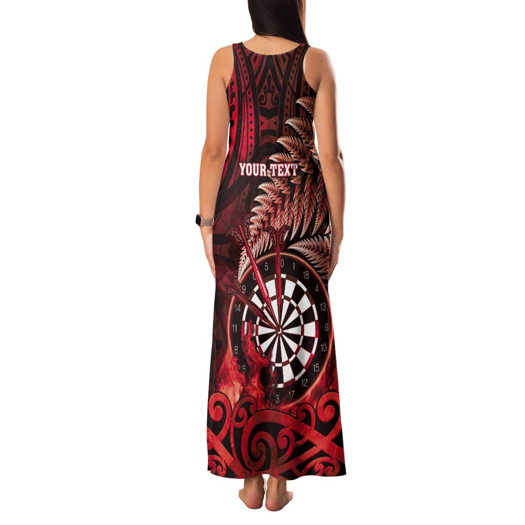 Personalised New Zealand Darts Tank Maxi Dress Maori Koru Dartboard Red Flame