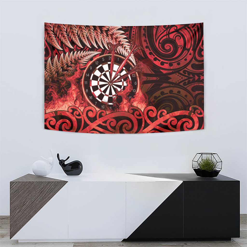 New Zealand Darts Tapestry Maori Koru Dartboard Red Flame