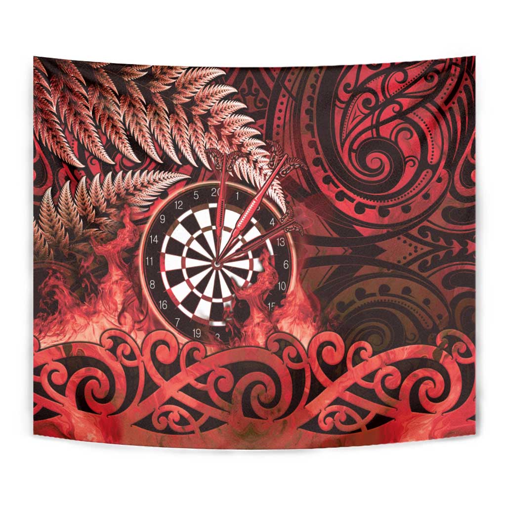 New Zealand Darts Tapestry Maori Koru Dartboard Red Flame