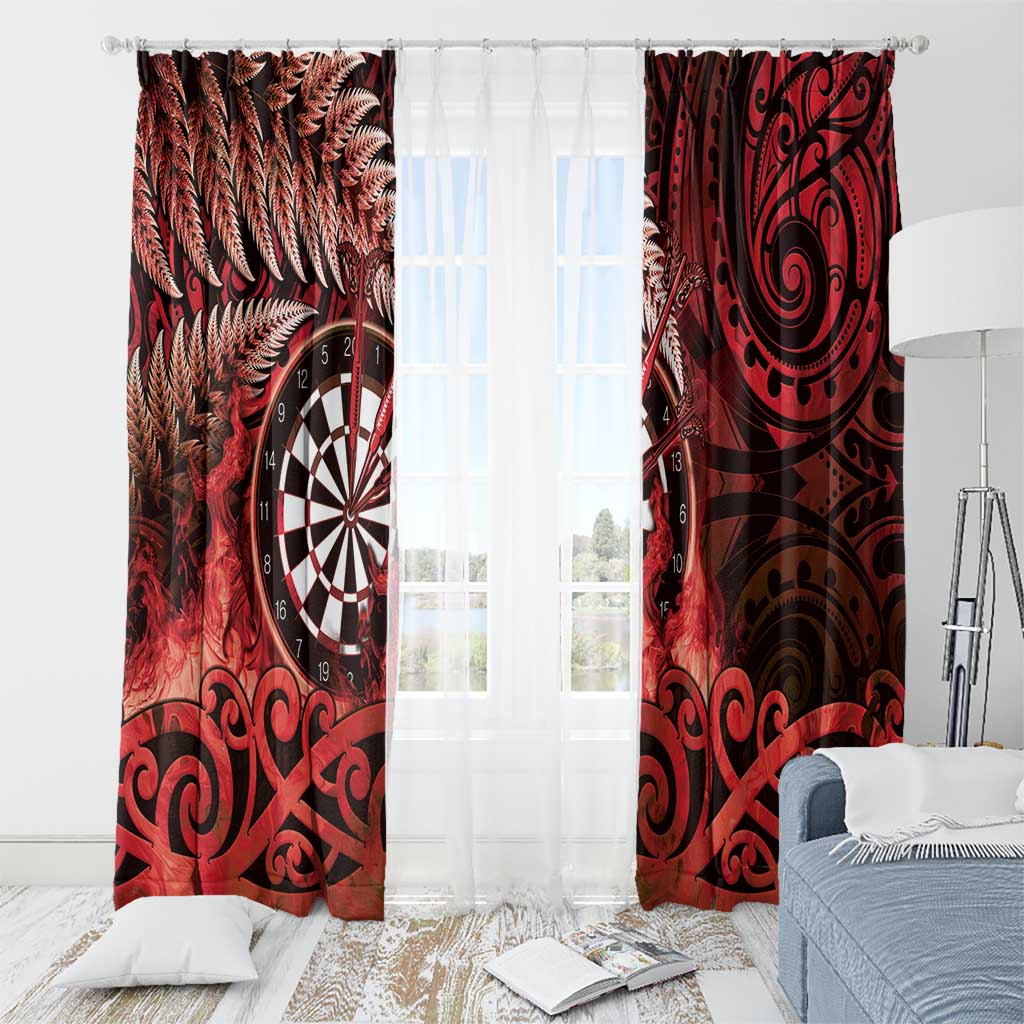 New Zealand Darts Window Curtain Maori Koru Dartboard Red Flame
