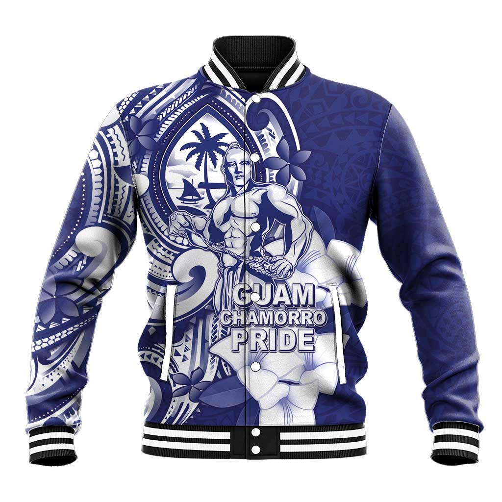 Guam Chief Quipuha Baseball Jacket Polynesian Pattern With Guasali Flowers