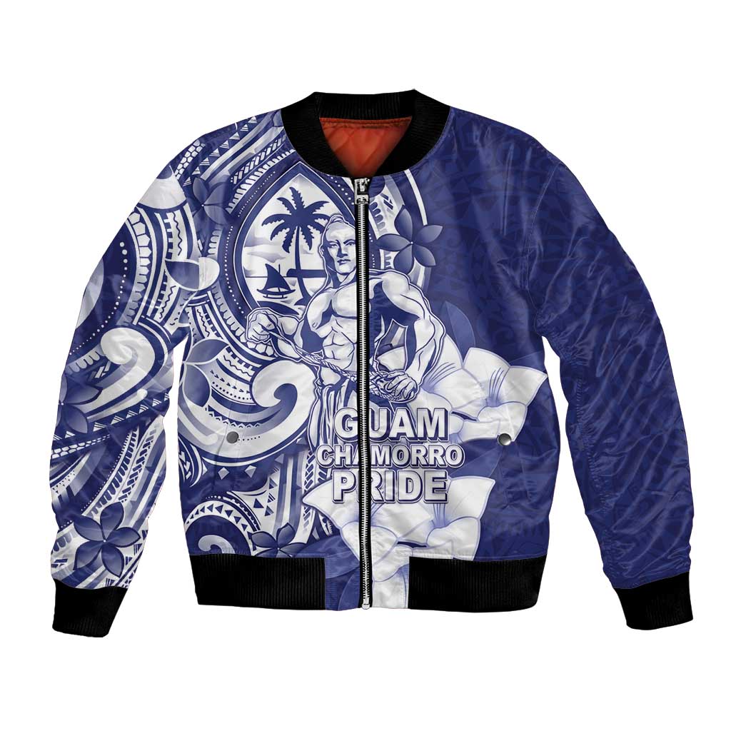 Guam Chief Quipuha Bomber Jacket Polynesian Pattern With Guasali Flowers LT05 Unisex Navy - Polynesian Pride