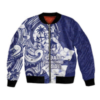 Guam Chief Quipuha Bomber Jacket Polynesian Pattern With Guasali Flowers LT05 Unisex Navy - Polynesian Pride