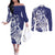 Guam Chief Quipuha Couples Matching Off The Shoulder Long Sleeve Dress and Long Sleeve Button Shirt Polynesian Pattern With Guasali Flowers