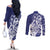 Guam Chief Quipuha Couples Matching Off The Shoulder Long Sleeve Dress and Long Sleeve Button Shirt Polynesian Pattern With Guasali Flowers
