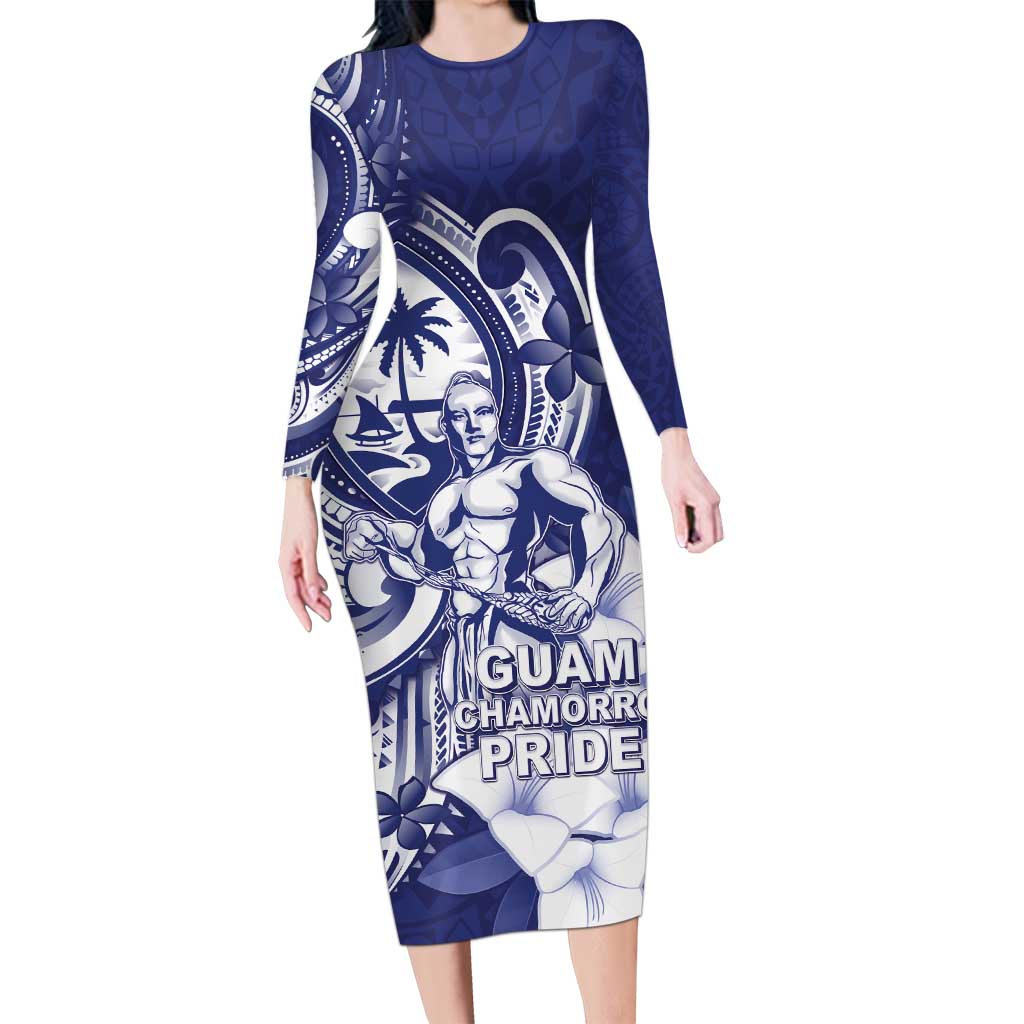 Guam Chief Quipuha Family Matching Long Sleeve Bodycon Dress and Hawaiian Shirt Polynesian Pattern With Guasali Flowers