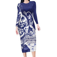 Guam Chief Quipuha Family Matching Long Sleeve Bodycon Dress and Hawaiian Shirt Polynesian Pattern With Guasali Flowers