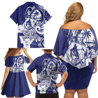 Guam Chief Quipuha Family Matching Off Shoulder Short Dress and Hawaiian Shirt Polynesian Pattern With Guasali Flowers