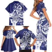 Guam Chief Quipuha Family Matching Short Sleeve Bodycon Dress and Hawaiian Shirt Polynesian Pattern With Guasali Flowers