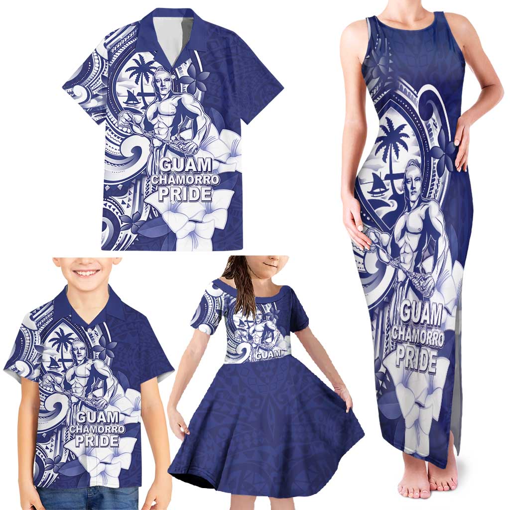 Guam Chief Quipuha Family Matching Tank Maxi Dress and Hawaiian Shirt Polynesian Pattern With Guasali Flowers