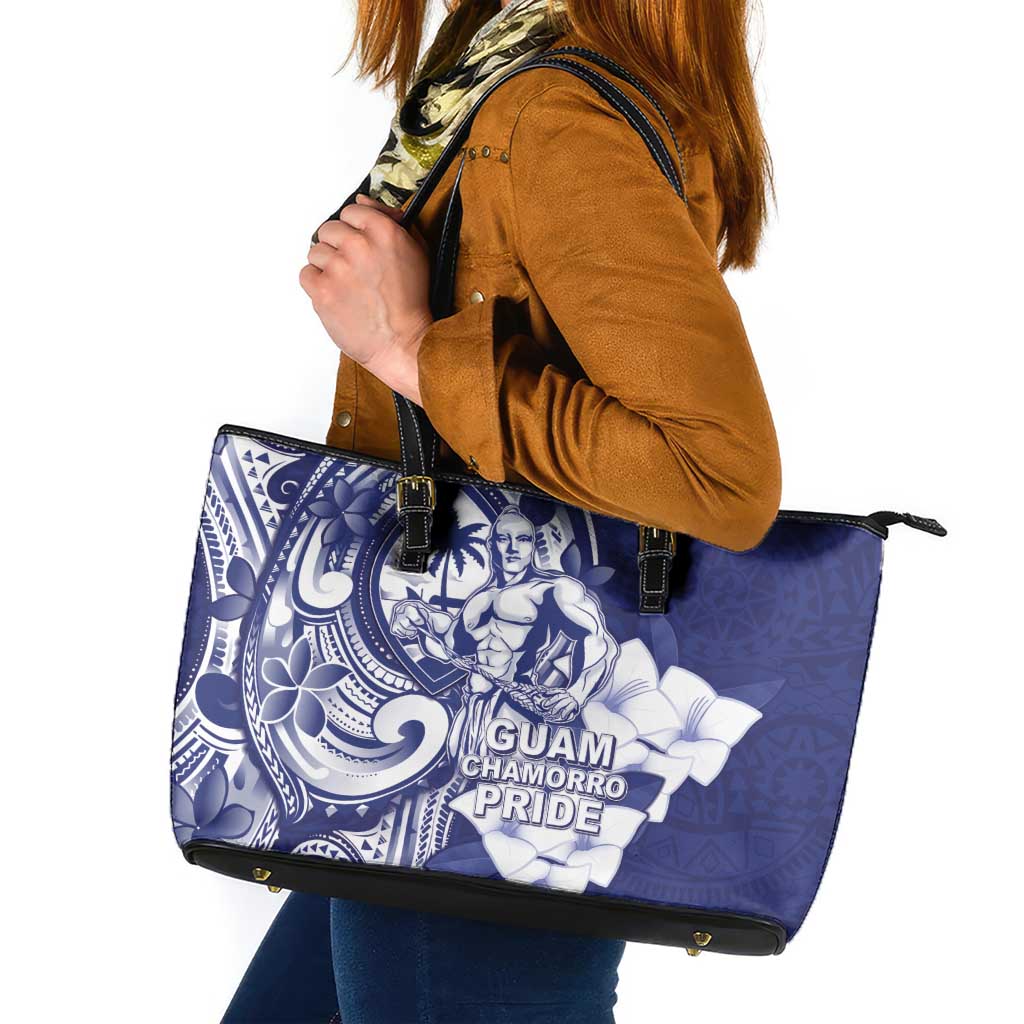 Guam Chief Quipuha Leather Tote Bag Polynesian Pattern With Guasali Flowers