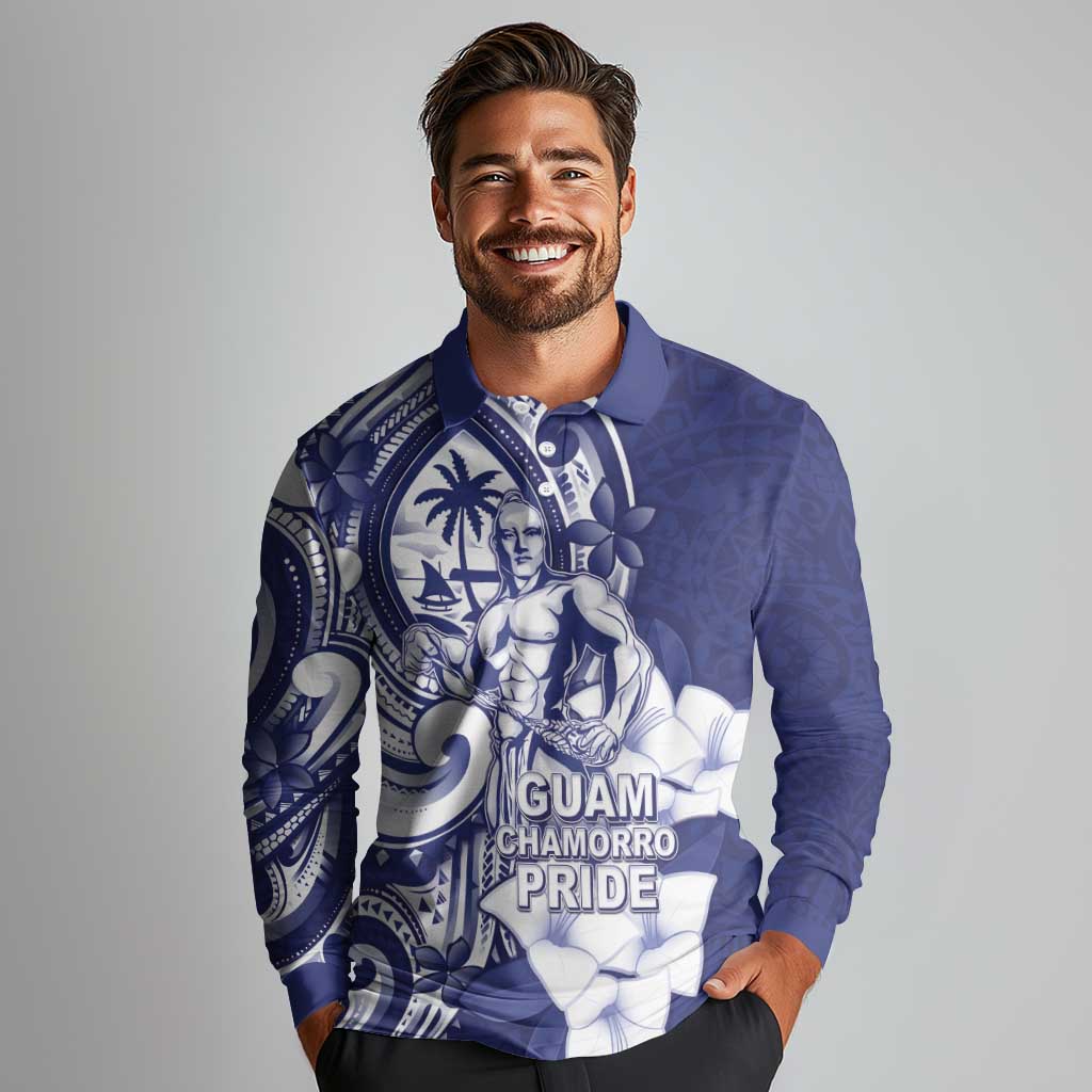 Guam Chief Quipuha Long Sleeve Polo Shirt Polynesian Pattern With Guasali Flowers