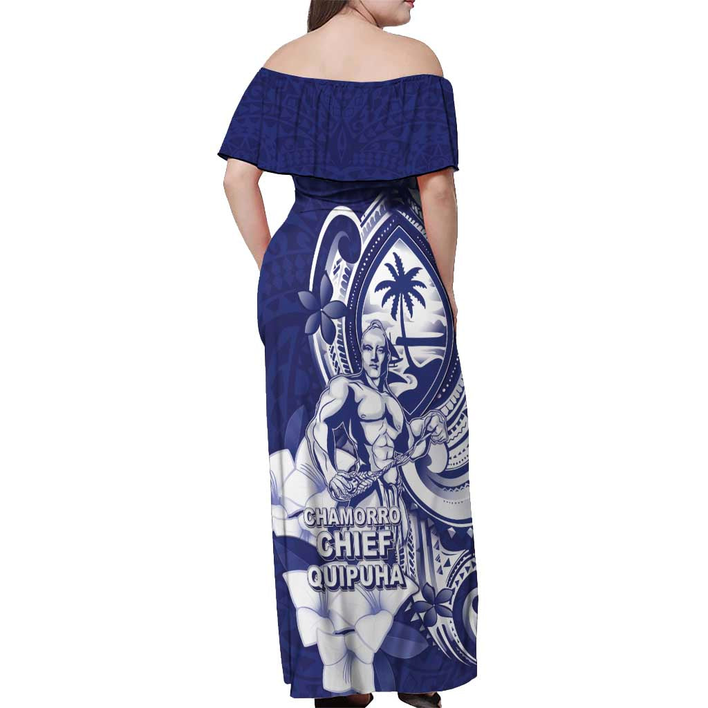 Guam Chief Quipuha Off Shoulder Maxi Dress Polynesian Pattern With Guasali Flowers