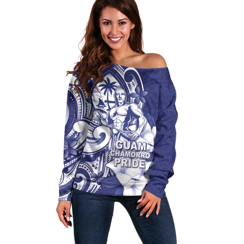 Guam Chief Quipuha Off Shoulder Sweater Polynesian Pattern With Guasali Flowers