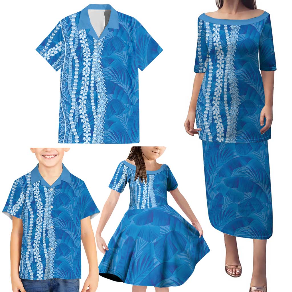 Hawaii Prince Kuhio Family Matching Puletasi and Hawaiian Shirt Blue Hawaiian Lau Maia With Leis LT05 - Polynesian Pride