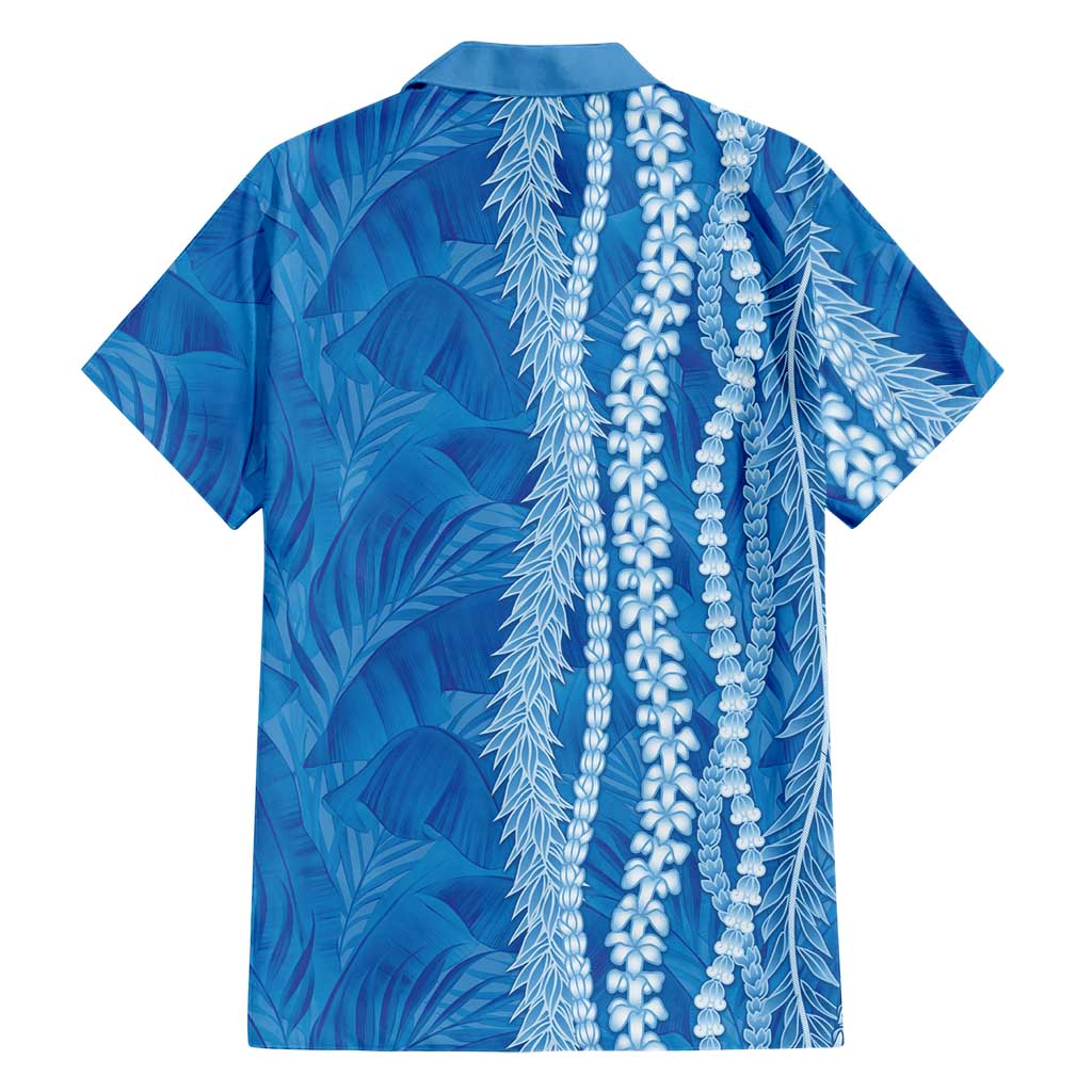 Hawaii Prince Kuhio Family Matching Short Sleeve Bodycon Dress and Hawaiian Shirt Blue Hawaiian Lau Maia With Leis