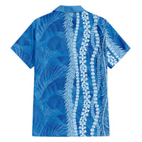 Hawaii Prince Kuhio Family Matching Short Sleeve Bodycon Dress and Hawaiian Shirt Blue Hawaiian Lau Maia With Leis
