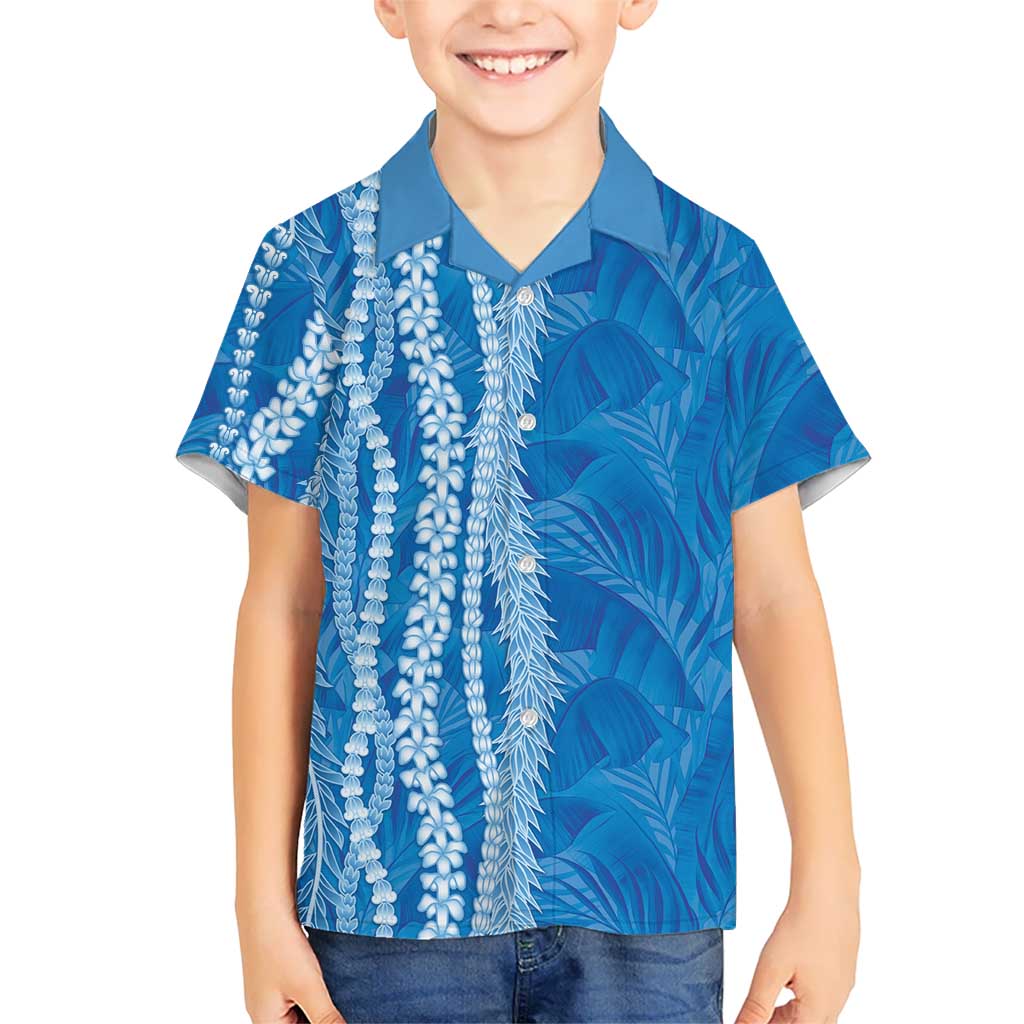 Hawaii Prince Kuhio Family Matching Short Sleeve Bodycon Dress and Hawaiian Shirt Blue Hawaiian Lau Maia With Leis