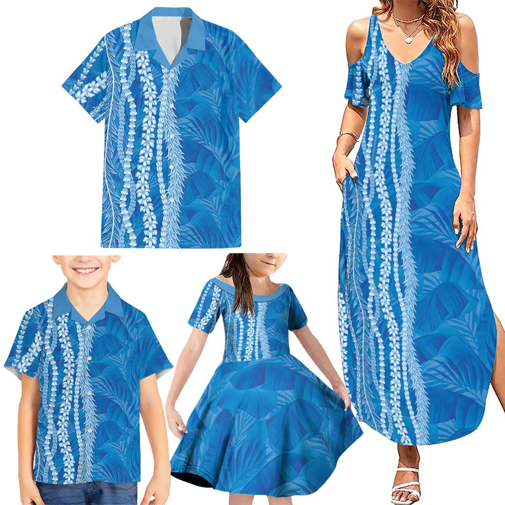 Hawaii Prince Kuhio Family Matching Summer Maxi Dress and Hawaiian Shirt Blue Hawaiian Lau Maia With Leis LT05 - Polynesian Pride