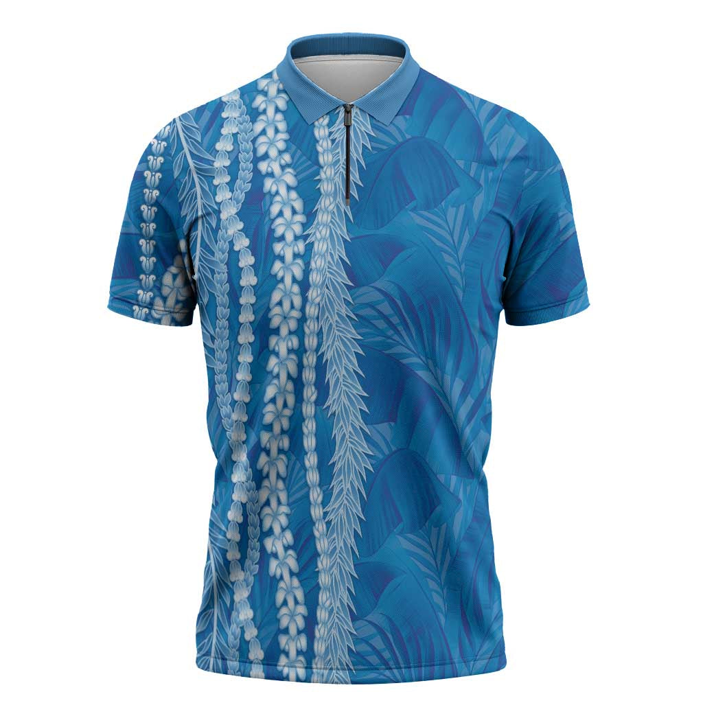 Hawaii Prince Kuhio Zipper Polo Shirt Blue Hawaiian Lau Maia With Leis