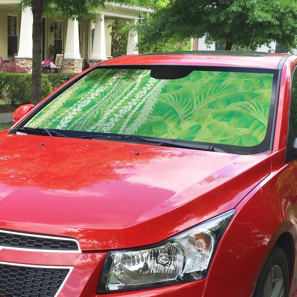 Hawaii Prince Kuhio Auto Sun Shade Lime Green Hawaiian Lau Maia With Leis LT05 - Polynesian Pride