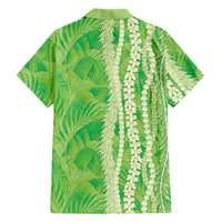 Hawaii Prince Kuhio Family Matching Off The Shoulder Long Sleeve Dress and Hawaiian Shirt Lime Green Hawaiian Lau Maia With Leis LT05 - Polynesian Pride