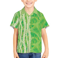 Hawaii Prince Kuhio Family Matching Off The Shoulder Long Sleeve Dress and Hawaiian Shirt Lime Green Hawaiian Lau Maia With Leis LT05 Son's Shirt Green - Polynesian Pride