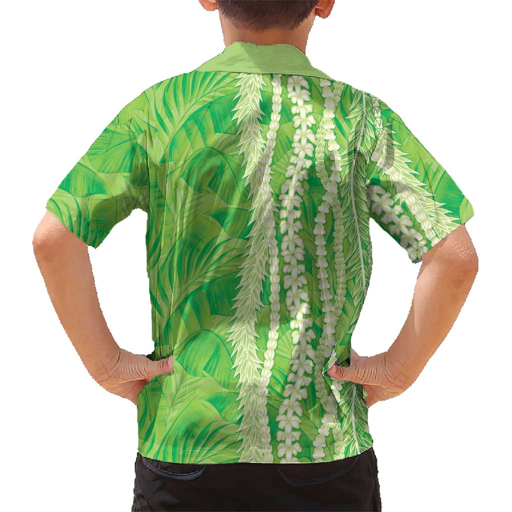 Hawaii Prince Kuhio Family Matching Short Sleeve Bodycon Dress and Hawaiian Shirt Lime Green Hawaiian Lau Maia With Leis LT05 - Polynesian Pride