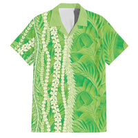 Hawaii Prince Kuhio Family Matching Short Sleeve Bodycon Dress and Hawaiian Shirt Lime Green Hawaiian Lau Maia With Leis LT05 Dad's Shirt - Short Sleeve Green - Polynesian Pride
