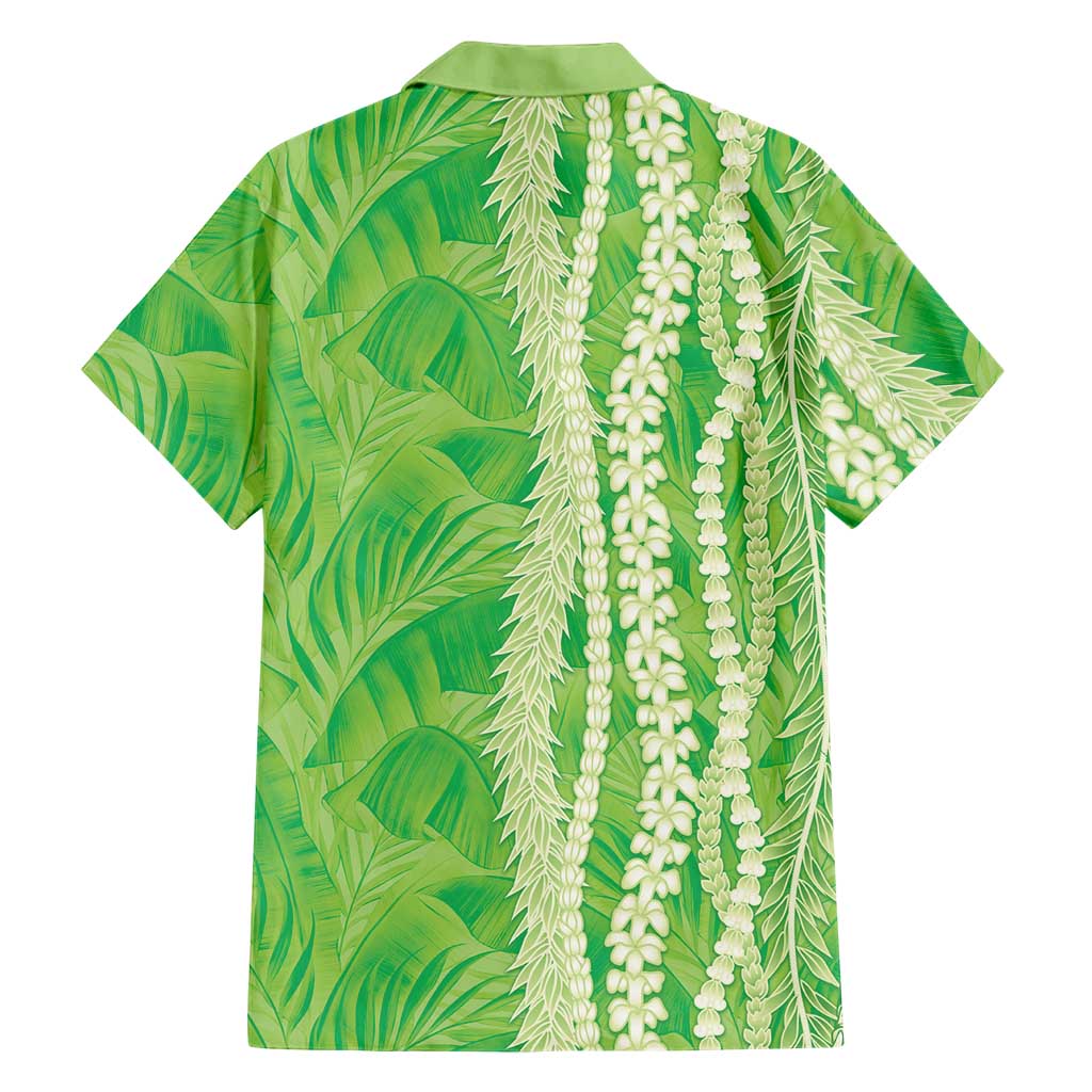 Hawaii Prince Kuhio Family Matching Short Sleeve Bodycon Dress and Hawaiian Shirt Lime Green Hawaiian Lau Maia With Leis LT05 - Polynesian Pride