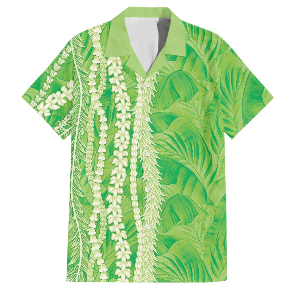 Hawaii Prince Kuhio Family Matching Summer Maxi Dress and Hawaiian Shirt Lime Green Hawaiian Lau Maia With Leis LT05 Dad's Shirt - Short Sleeve Green - Polynesian Pride