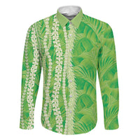 Hawaii Prince Kuhio Family Matching Tank Maxi Dress and Hawaiian Shirt Lime Green Hawaiian Lau Maia With Leis LT05 Dad's Shirt - Long Sleeve Green - Polynesian Pride