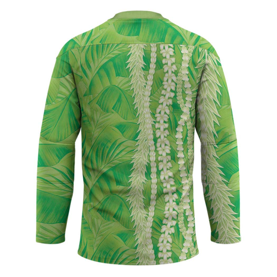 Hawaii Prince Kuhio Hockey Jersey Lime Green Hawaiian Lau Maia With Leis LT05 - Polynesian Pride