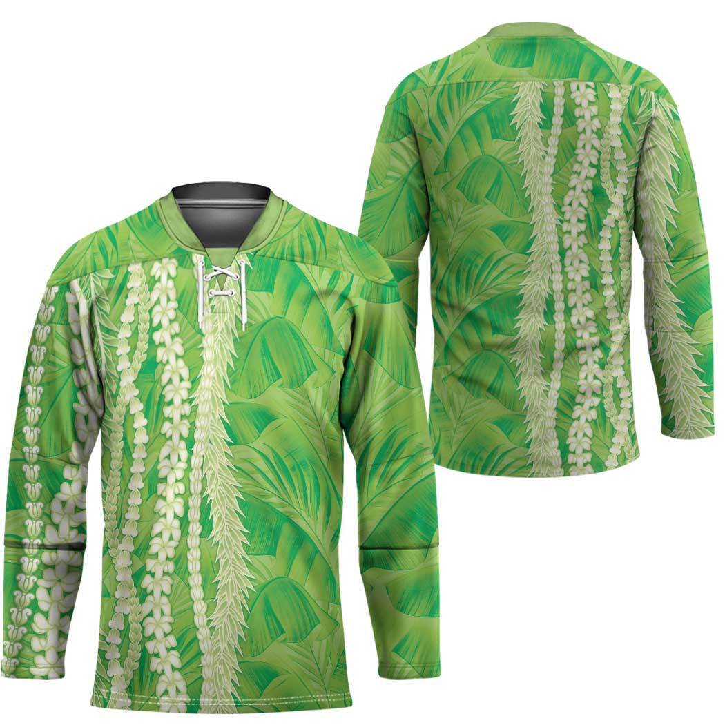 Hawaii Prince Kuhio Hockey Jersey Lime Green Hawaiian Lau Maia With Leis LT05 - Polynesian Pride