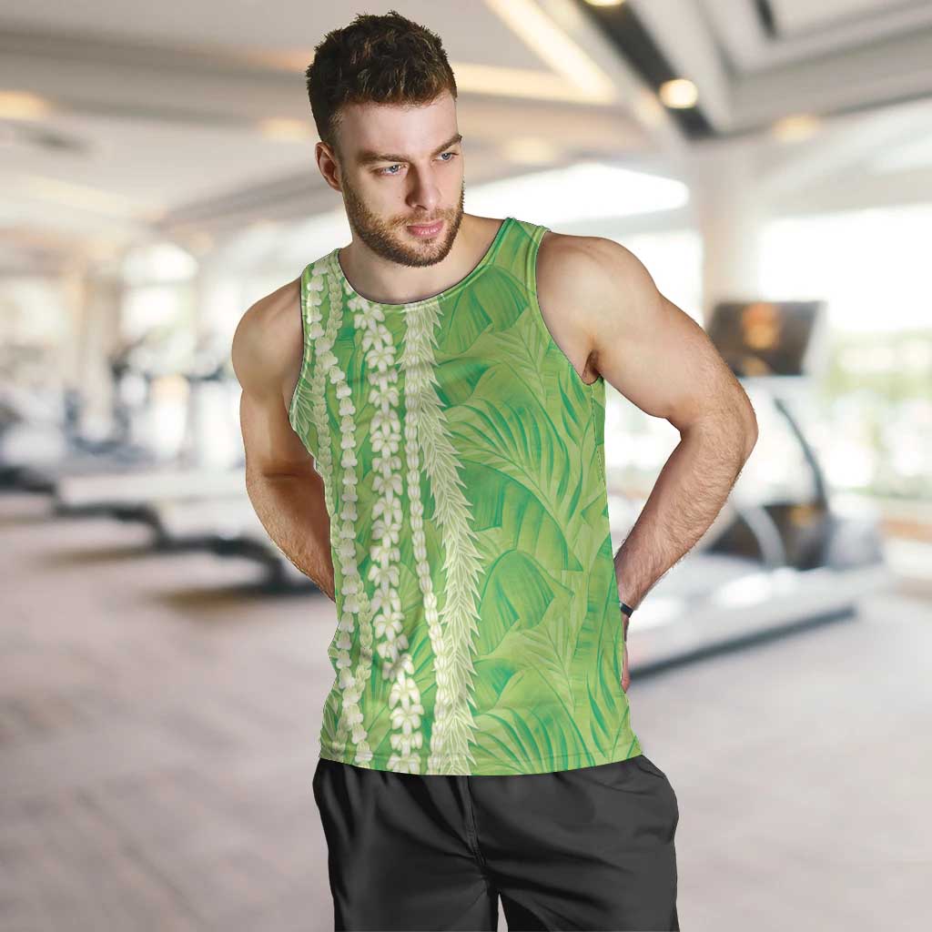 Hawaii Prince Kuhio Men Tank Top Lime Green Hawaiian Lau Maia With Leis