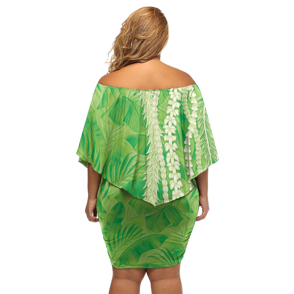 Hawaii Prince Kuhio Off Shoulder Short Dress Lime Green Hawaiian Lau Maia With Leis LT05 - Polynesian Pride