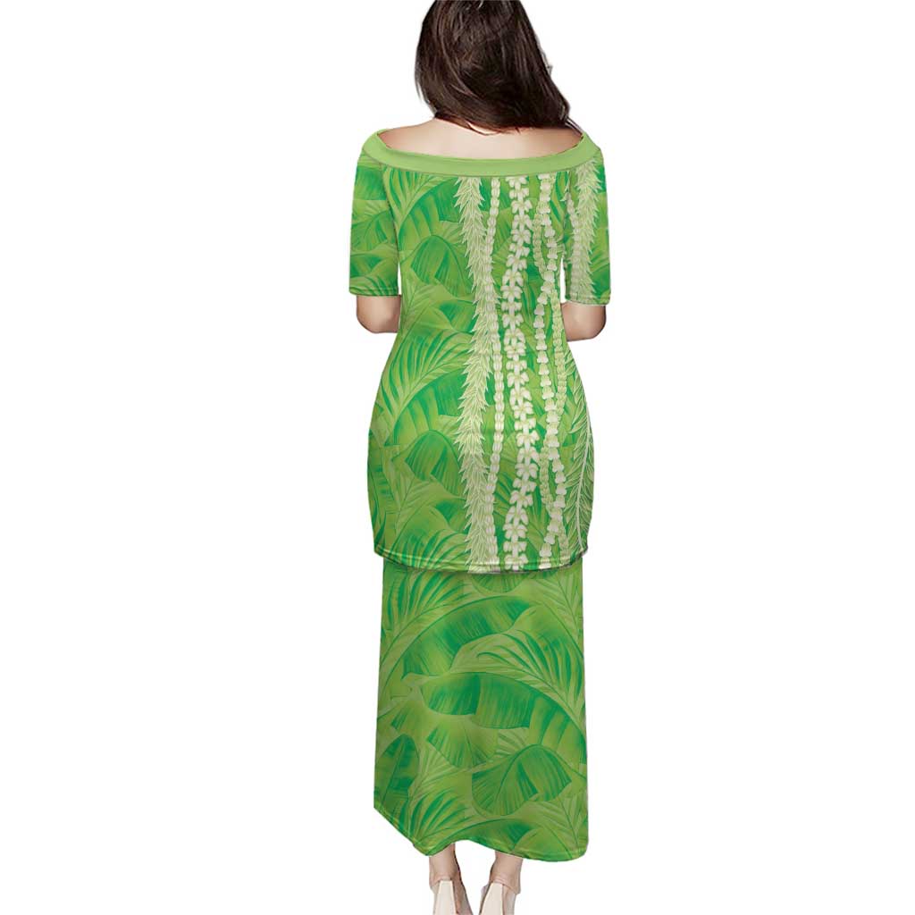 Hawaii Prince Kuhio Puletasi Lime Green Hawaiian Lau Maia With Leis LT05 - Polynesian Pride