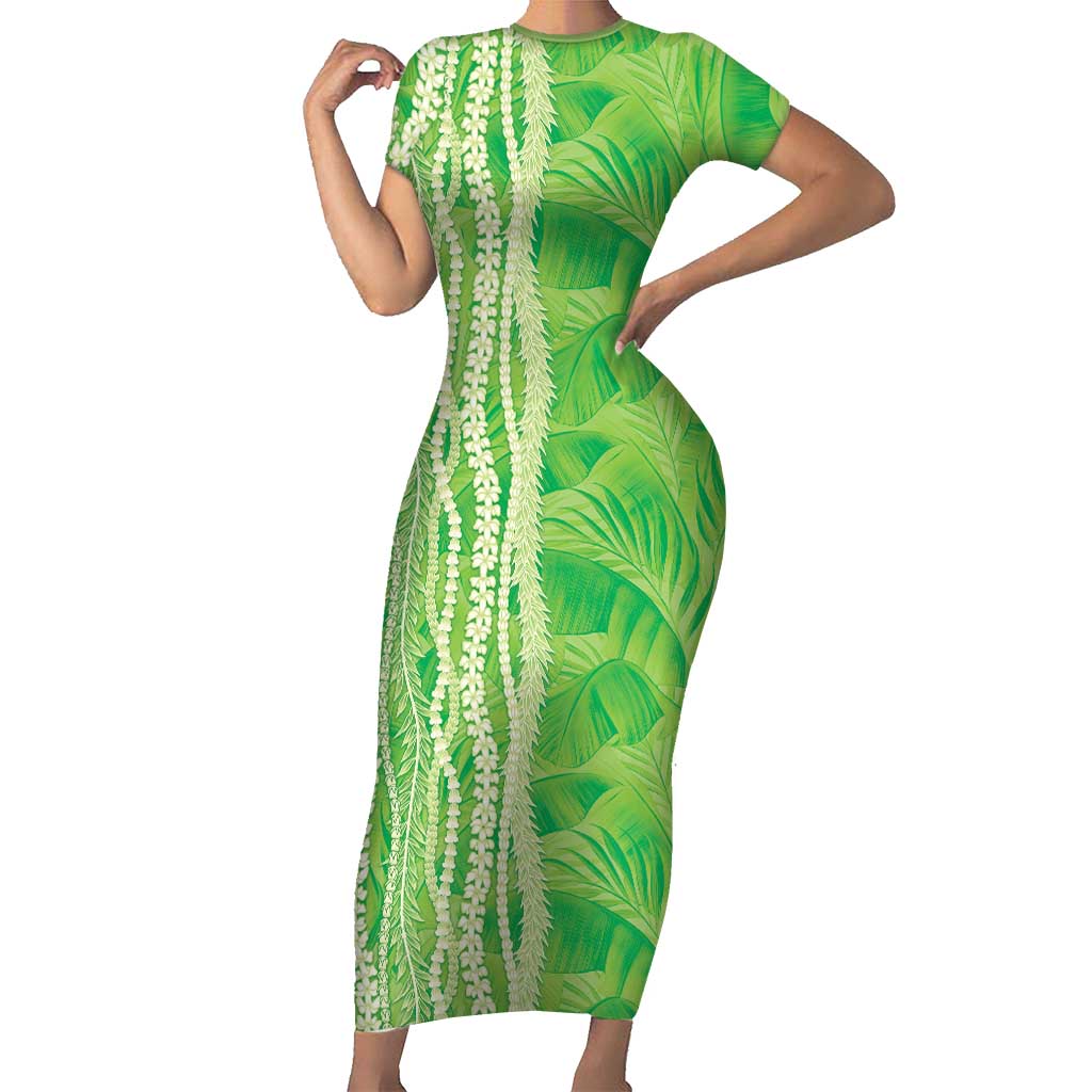Hawaii Prince Kuhio Short Sleeve Bodycon Dress Lime Green Hawaiian Lau Maia With Leis