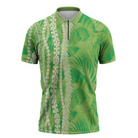 Hawaii Prince Kuhio Zipper Polo Shirt Lime Green Hawaiian Lau Maia With Leis