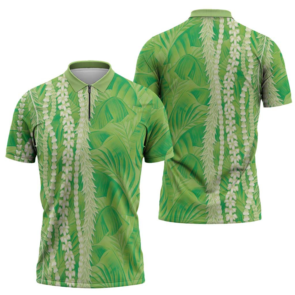 Hawaii Prince Kuhio Zipper Polo Shirt Lime Green Hawaiian Lau Maia With Leis