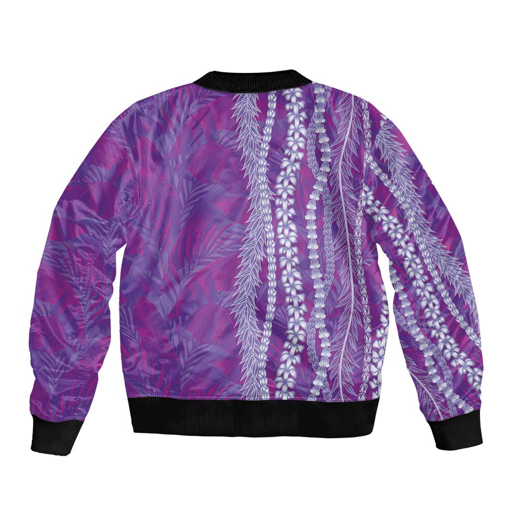 Hawaii Prince Kuhio Bomber Jacket Violet Hawaiian Lau Maia With Leis LT05 - Polynesian Pride