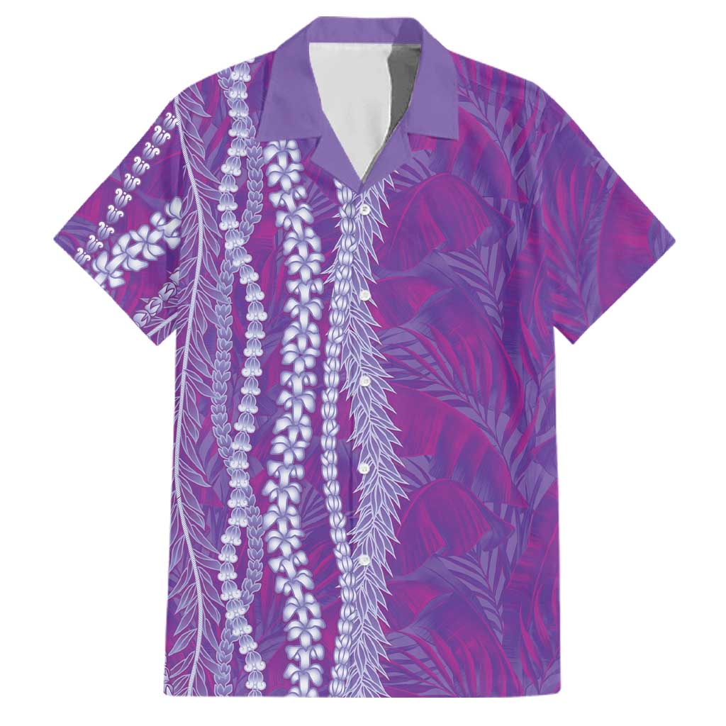 Hawaii Prince Kuhio Family Matching Off The Shoulder Long Sleeve Dress and Hawaiian Shirt Violet Hawaiian Lau Maia With Leis LT05 Dad's Shirt - Short Sleeve Violet - Polynesian Pride