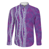 Hawaii Prince Kuhio Family Matching Off The Shoulder Long Sleeve Dress and Hawaiian Shirt Violet Hawaiian Lau Maia With Leis LT05 Dad's Shirt - Long Sleeve Violet - Polynesian Pride