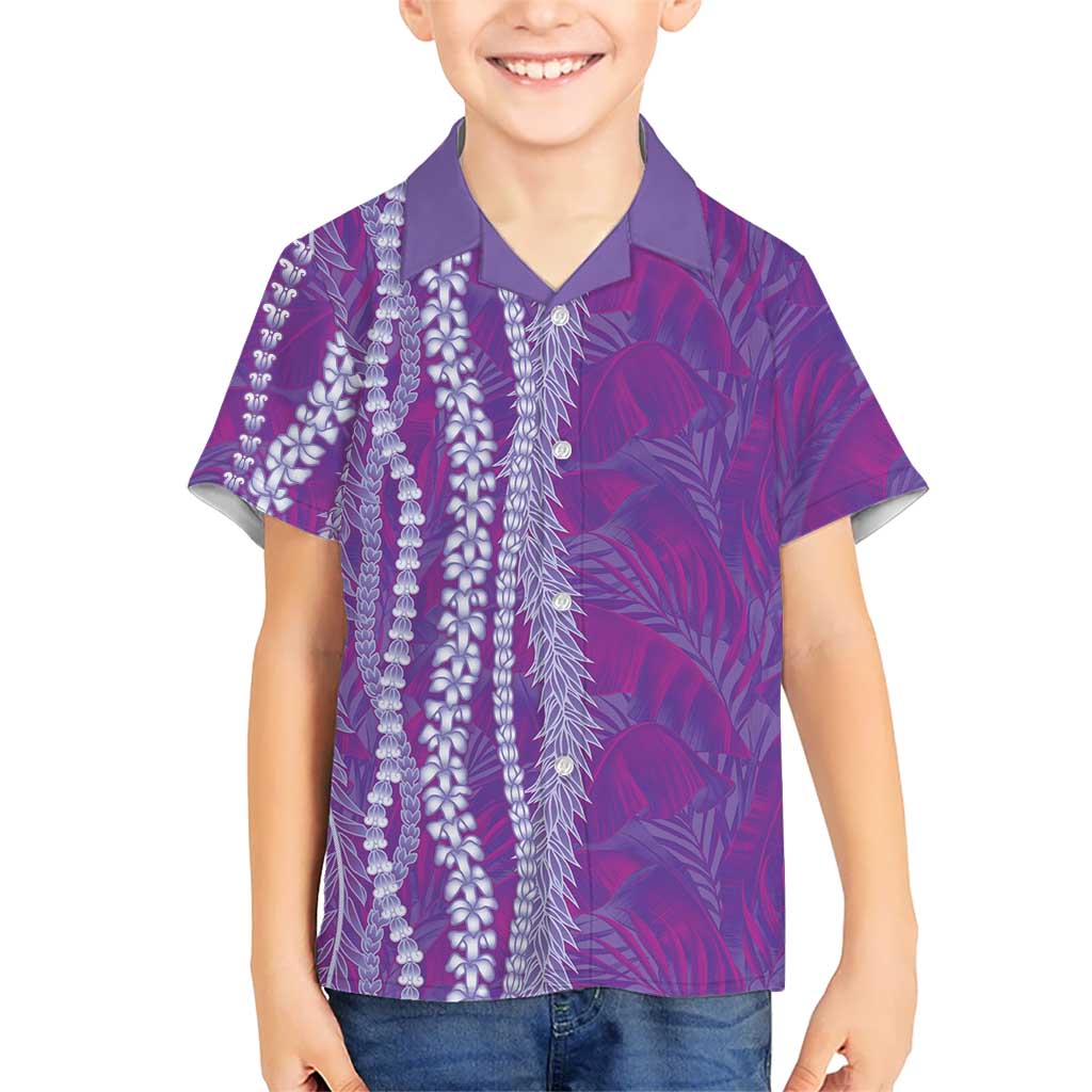 Hawaii Prince Kuhio Family Matching Off The Shoulder Long Sleeve Dress and Hawaiian Shirt Violet Hawaiian Lau Maia With Leis LT05 Son's Shirt Violet - Polynesian Pride