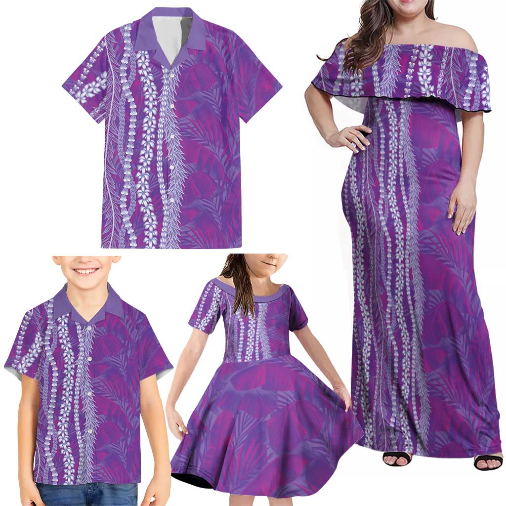 Hawaii Prince Kuhio Family Matching Off Shoulder Maxi Dress and Hawaiian Shirt Violet Hawaiian Lau Maia With Leis LT05 - Polynesian Pride