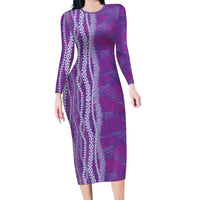 Hawaii Prince Kuhio Long Sleeve Bodycon Dress Violet Hawaiian Lau Maia With Leis