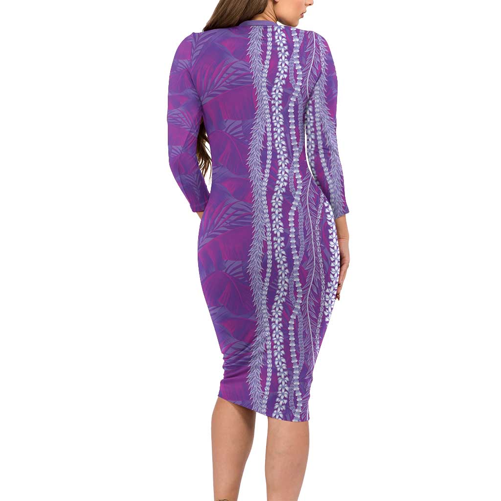 Hawaii Prince Kuhio Long Sleeve Bodycon Dress Violet Hawaiian Lau Maia With Leis