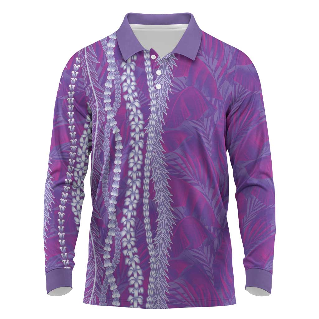 Hawaii Prince Kuhio Long Sleeve Polo Shirt Violet Hawaiian Lau Maia With Leis