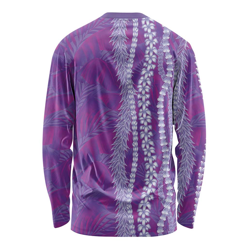 Hawaii Prince Kuhio Long Sleeve Shirt Violet Hawaiian Lau Maia With Leis LT05 - Polynesian Pride