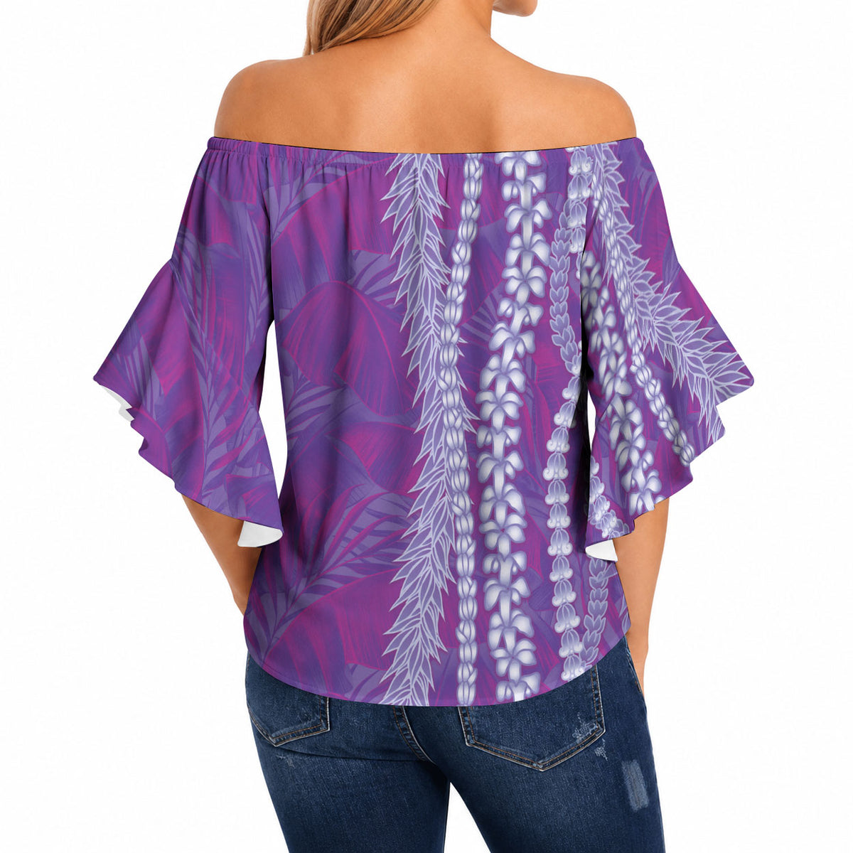 Hawaii Prince Kuhio Off Shoulder Wrap Waist Top Violet Hawaiian Lau Maia With Leis LT05 - Polynesian Pride